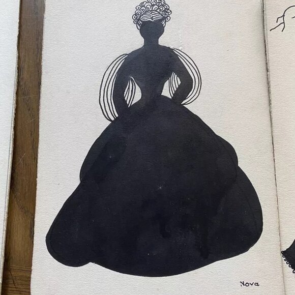 10 Black White Art Deco Pen Ink Drawings 7 signed "NOVA" Vintage Ladies GUC - Picture 8 of 16